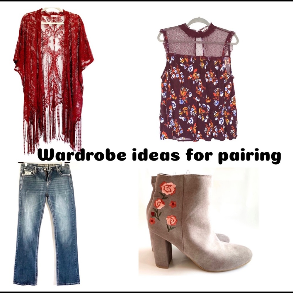 Romantic floral Arizona sleeveless blouse maroon - Picture 5 of 5